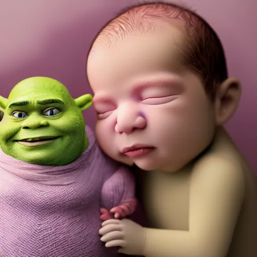 Prompt: beautiful photography of newborn shrek, pastel colors, hyper realistic, 8 0 mm, studio lighting