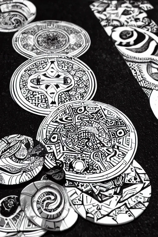 Image similar to black and white illustration, creative design, talisman token for strength