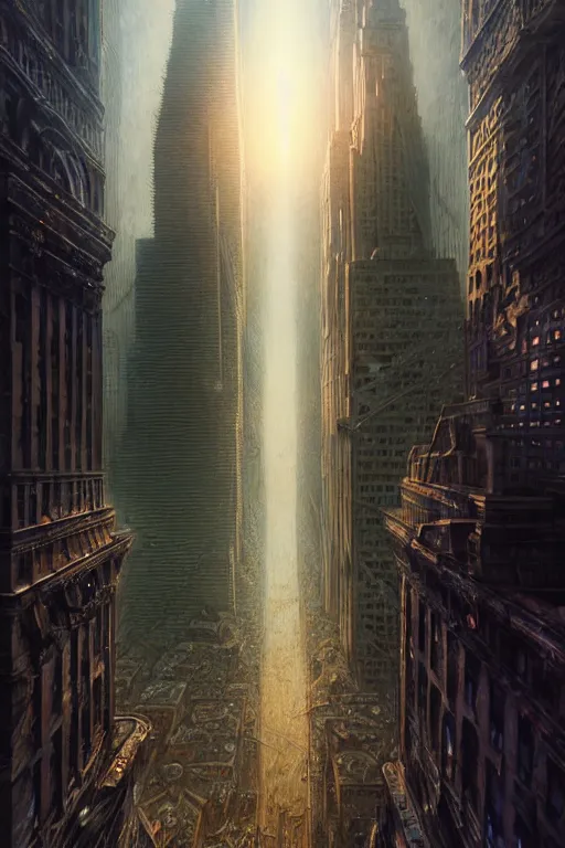 Image similar to hyperrealistic mixed media painting of a stunning giant gigachad, towering over a helpless city, despair, stunning 3d render inspired art by P. Craig Russell and Barry Windsor-Smith + perfect facial symmetry + dim volumetric lighting, 8k octane beautifully detailed render, post-processing, extremely hyperdetailed, intricate, epic composition, grim yet sparkling atmosphere, cinematic lighting + masterpiece, trending on artstation, very very detailed, masterpiece, stunning