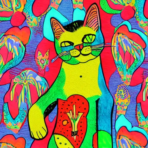 Prompt: lsd cat in fashion clothing