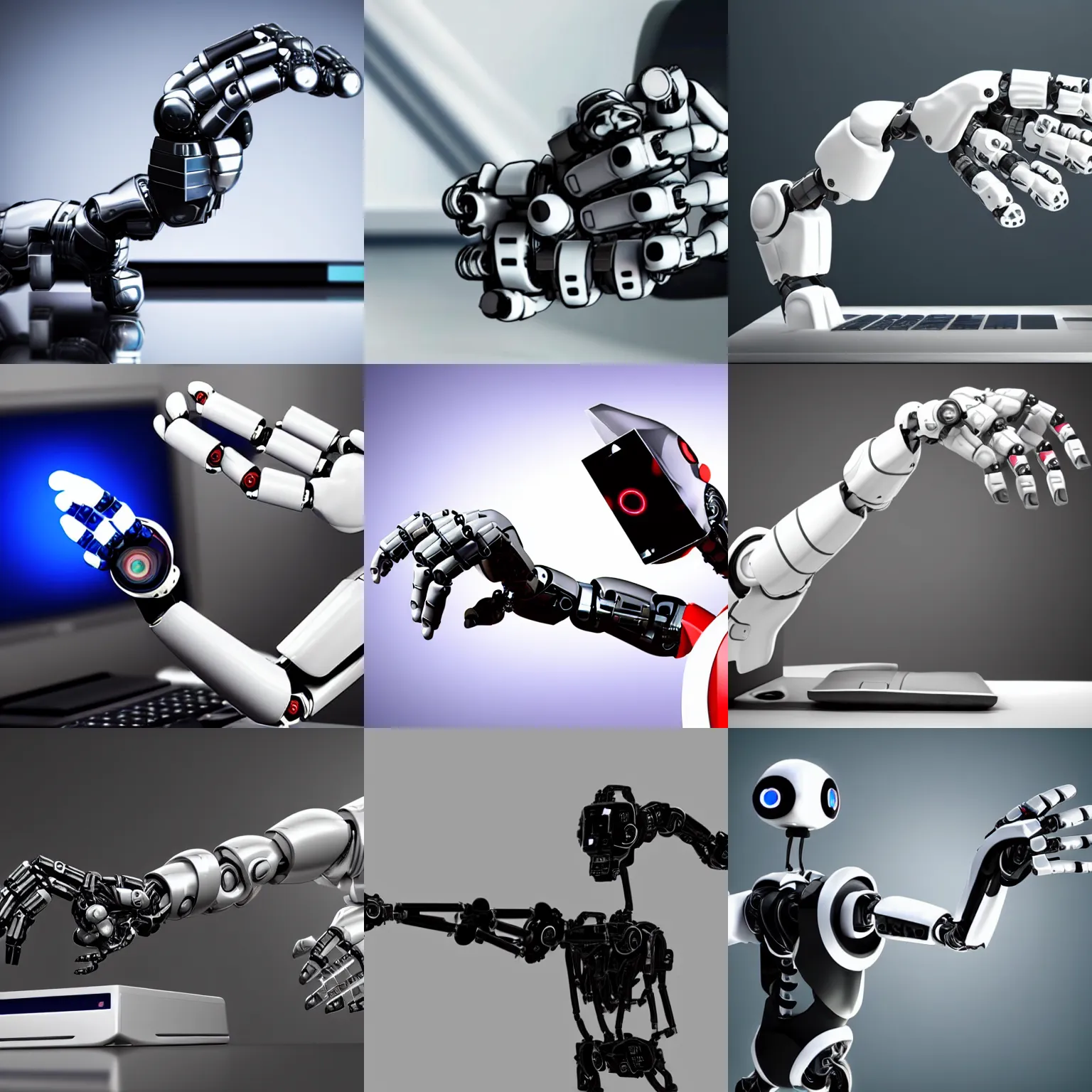 Prompt: robotic arm flipping off computer