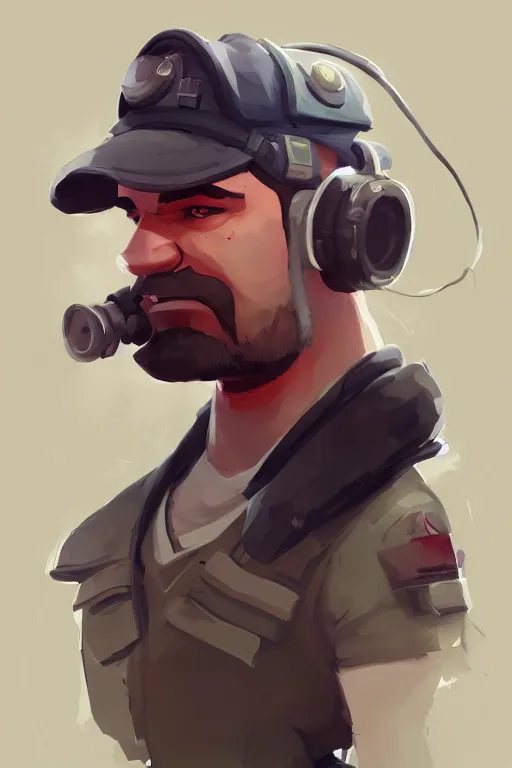 Prompt: beautiful highly detailed realistic stylized character portrait team fortress 2 engineer, detailed character concept art master portrait by ismail inceoglu, trending on artstation