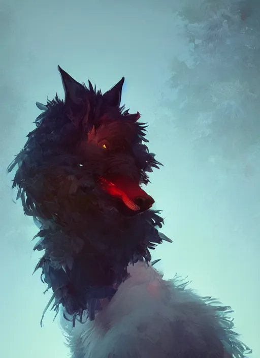 Image similar to beautiful portrait of a black male anthropomorphic wolf fursona long red hair. character design by cory loftis, fenghua zhong, ryohei hase, ismail inceoglu and ruan jia. artstation, volumetric light, highly detailed, photorealistic, fantasy, rendered in octane