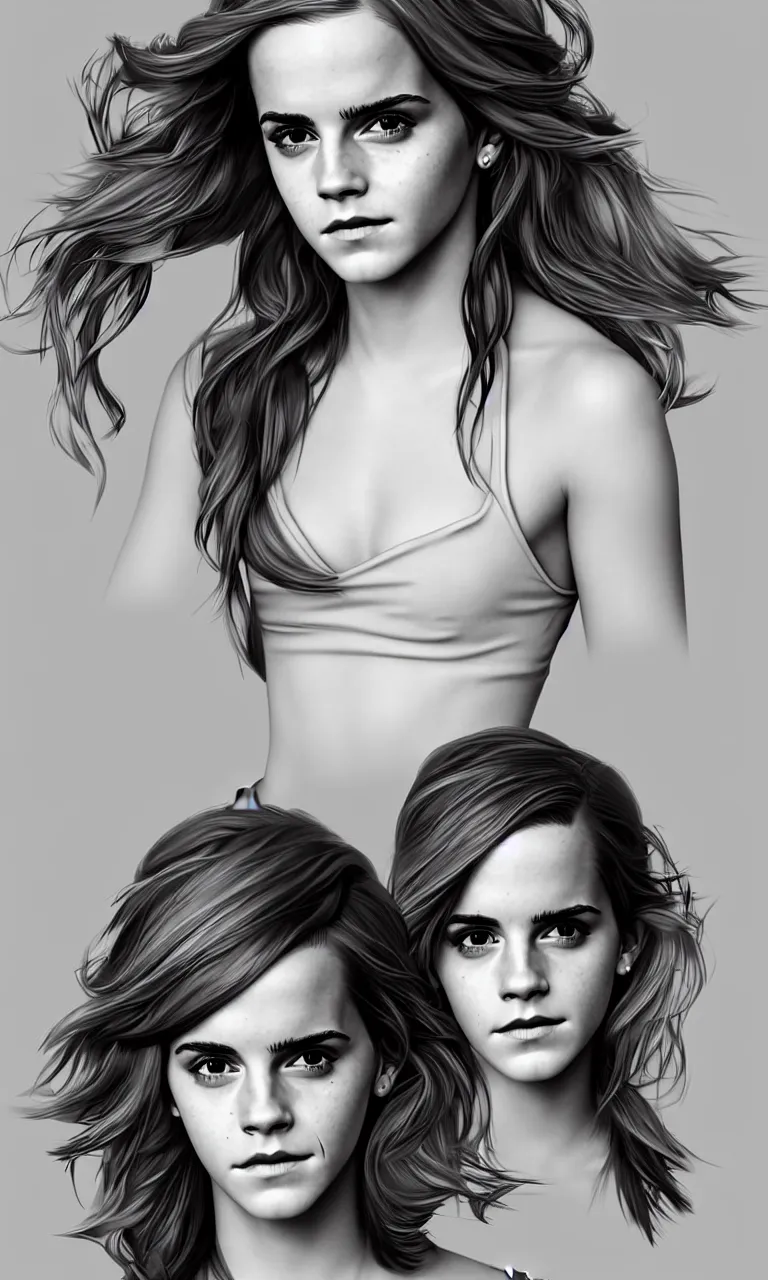 Image similar to Emma Watson digital art by Wylie Beckert, full body with dynamic pose, ful dressed, highly detailed award-winning masterpiece with incredible and beautiful details, trending on ArtStation