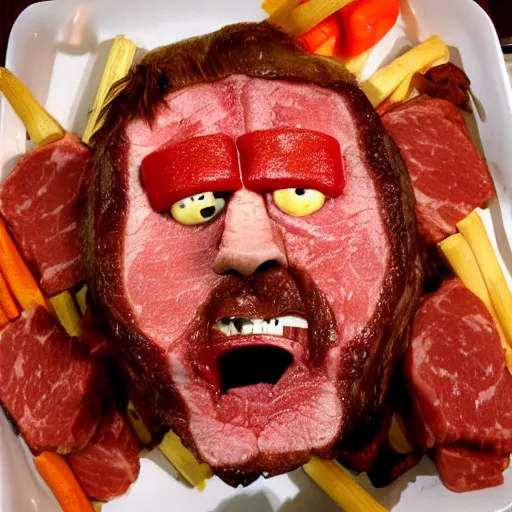 Image similar to chuck roast norris, chuck norris face made of meat