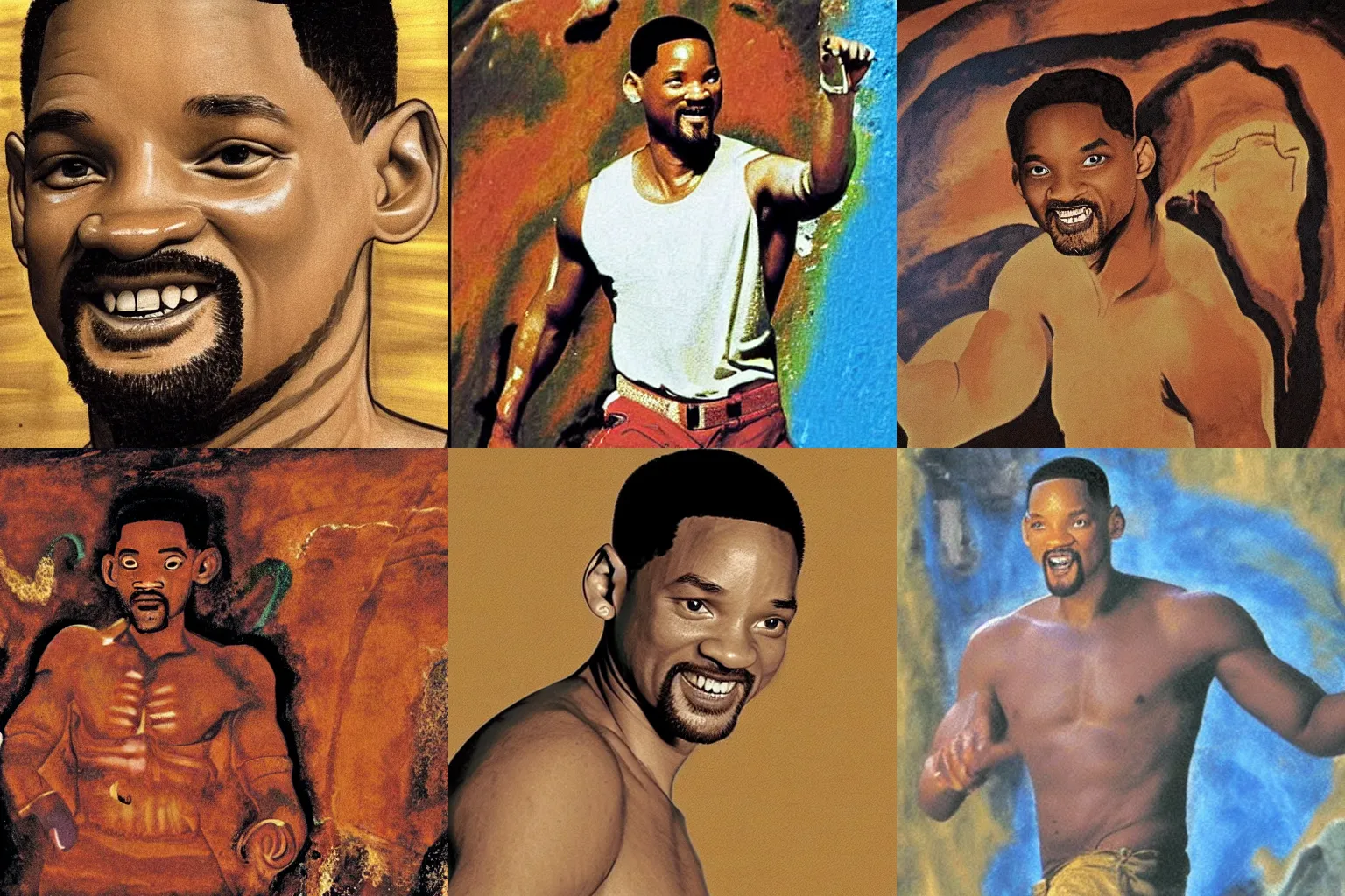 Prompt: cave painting of Will Smith