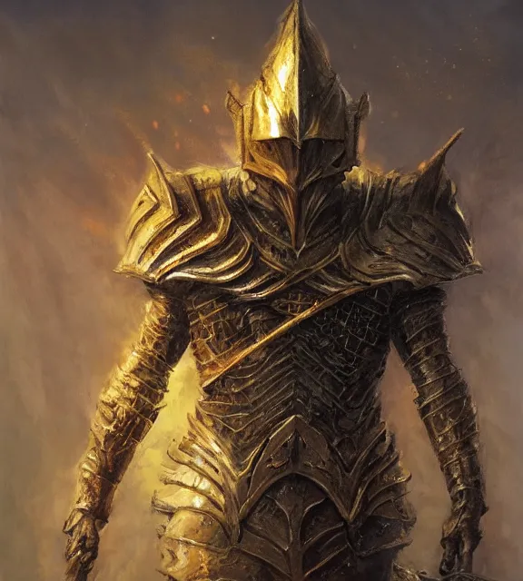 Image similar to royal golden knight in sun armor concept, beksinski, age of sigma art, frank franzetta, ruan jia, dark soul armor concept, trending on artstation, wayne barlowe, adrian smith fantasy art, elden ring art, the hobbit art, lord of the ring art, infinity blade armor