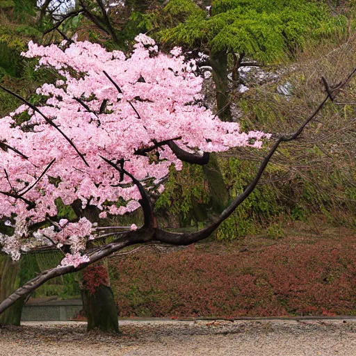 Prompt: fallen sakura tree