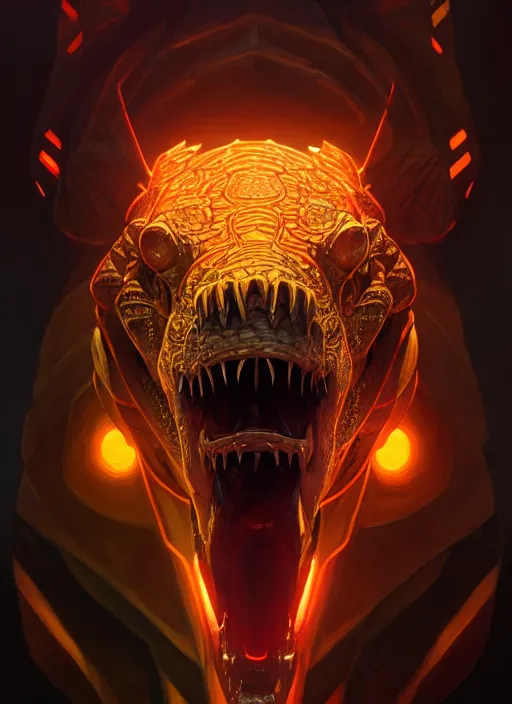 Image similar to symmetry!! portrait of renekton, league of legends, glowing lights!! intricate, elegant, highly detailed, digital painting, artstation, concept art, smooth, sharp focus, illustration, art by artgerm and greg rutkowski and alphonse mucha