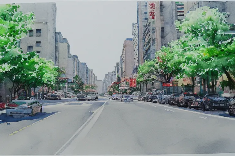 Image similar to nanshan road summer watercolor pen light color on artstation