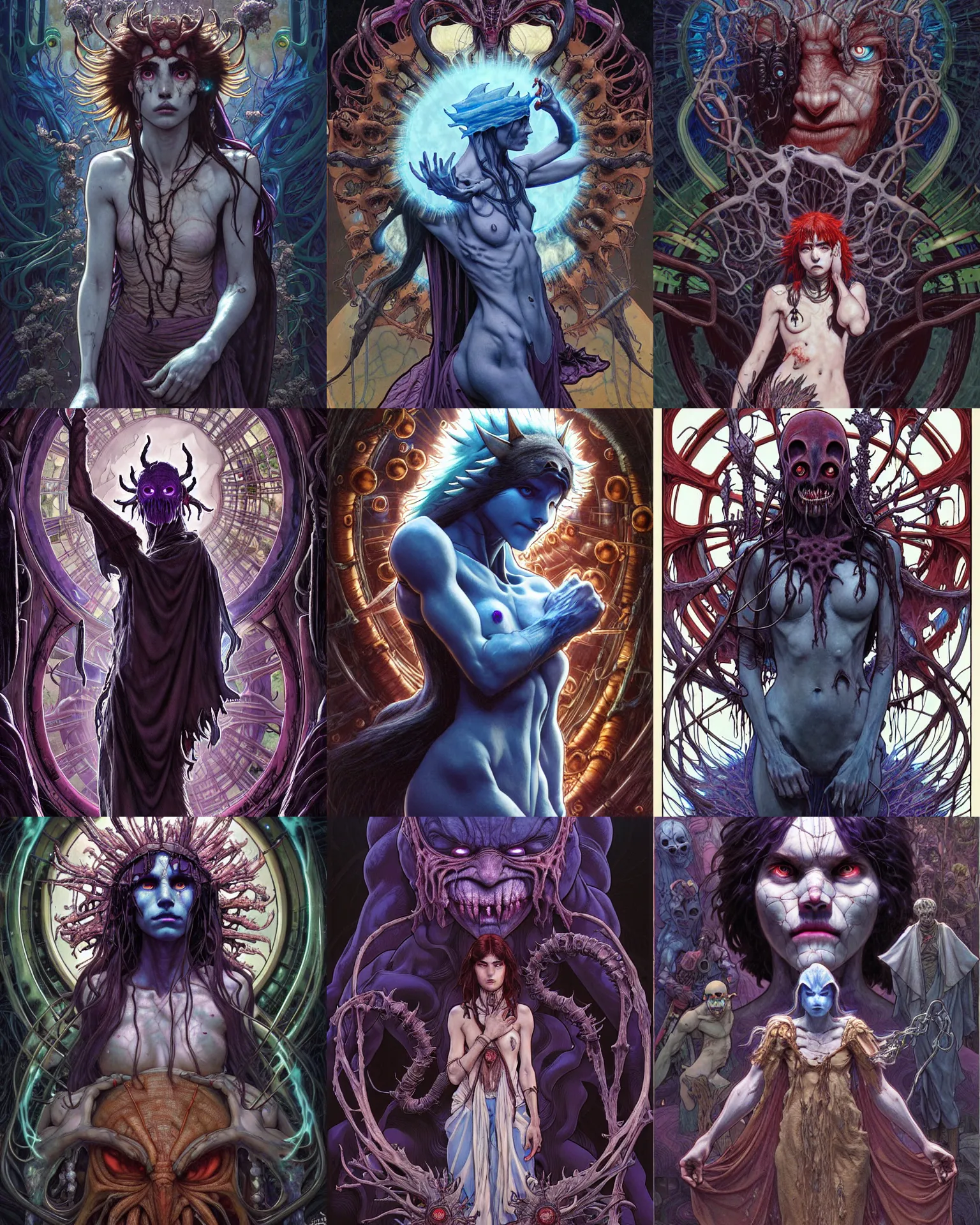 Prompt: the platonic ideal of princess mononoke of cletus kasady ultimate carnage thanos dementor doctor manhattan chtulu nazgul, detailed, intricate, hyperrealism, intense, scary, decay, dmt, art by brock hofer and artgerm and greg rutkowski and alphonse mucha