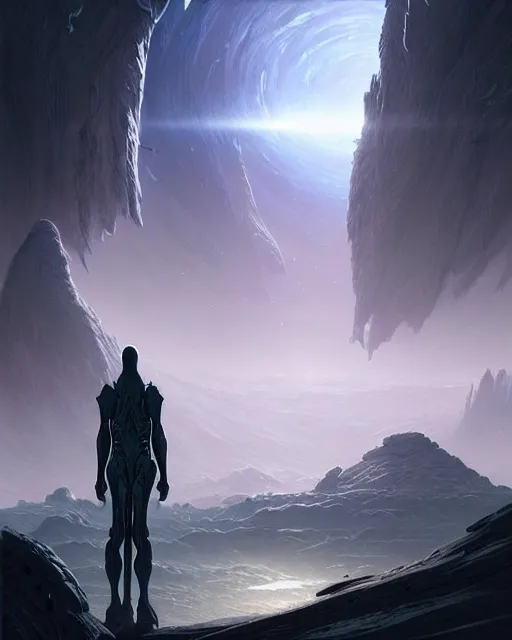 Image similar to professional ominous concept art of an alien planet landsacpe by artgerm and greg rutkowski ( thin white border ). an intricate, elegant, highly detailed digital painting, concept art, smooth, sharp focus, illustration, in the style of cam sykes, wayne barlowe, igor kieryluk.