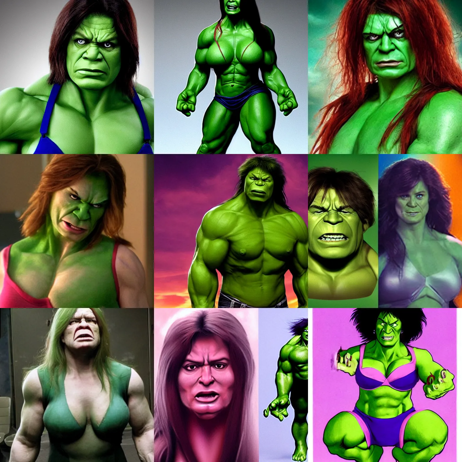 Prompt: mike myers as female hulk