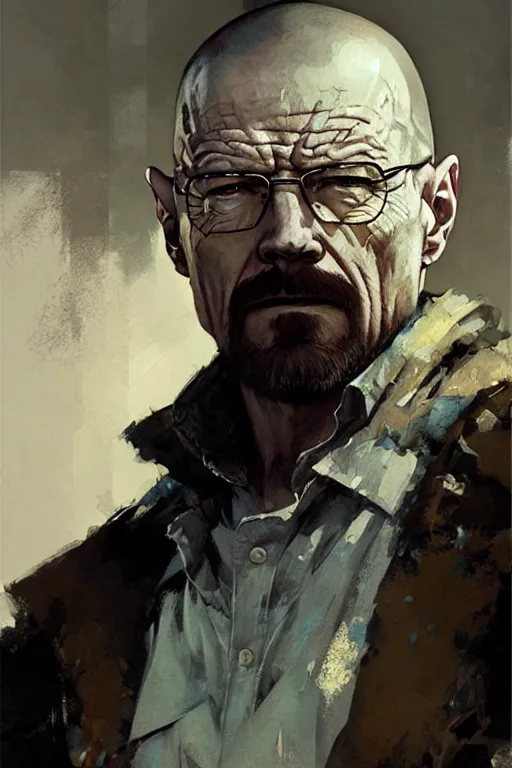 Image similar to walter white portrait dnd, painting by gaston bussiere, craig mullins, greg rutkowski, yoji shinkawa