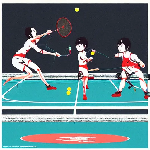 Image similar to illustration of monkeys playing badminton by ilya kuvshinov katsuhiro otomo