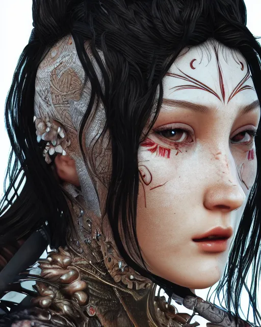 Image similar to a highly detailed metahuman 8 k close up render of bella hadid in takato yamamoto style trending on artstation made in unreal engine 4