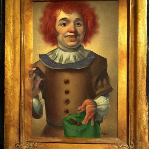 Image similar to an old middle ages oil painting of ronald mcdonald