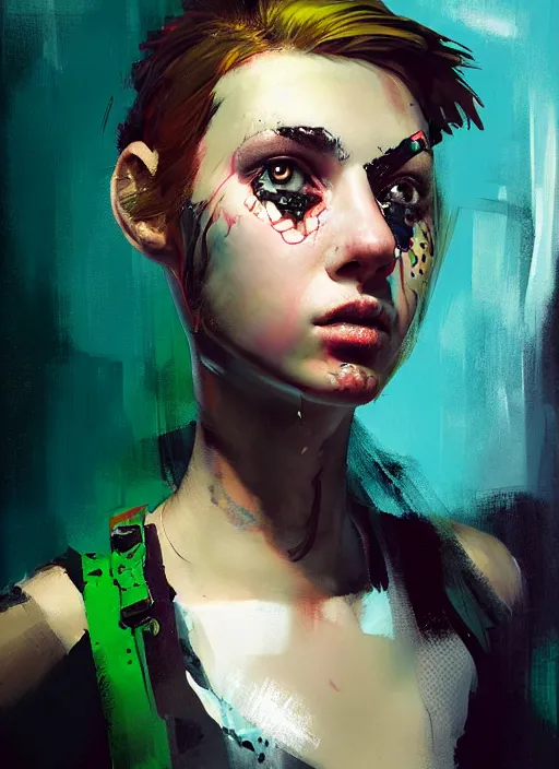 Image similar to a portrait of a pretty sewer punk young lady by adrian ghenie