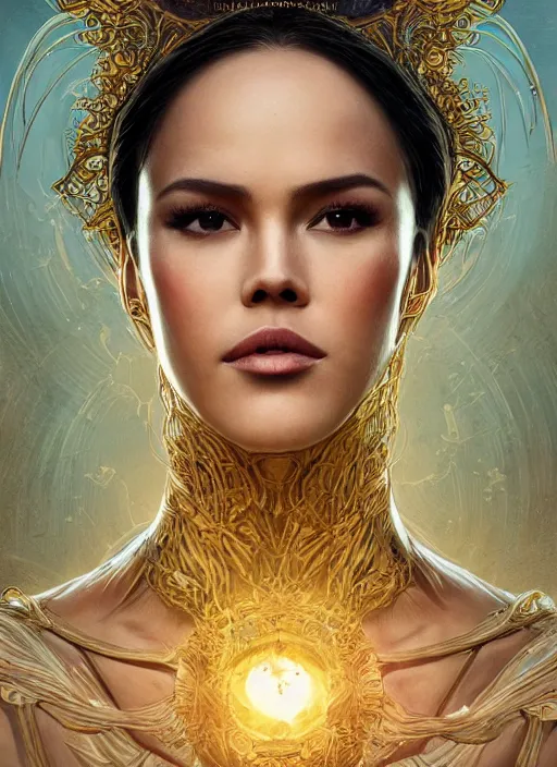 Prompt: portrait of Catriona Gray as a ever reaching Goddess of despair, cinematic, intricate story, blind and hungry souls around. a futuristic diety, fantasy, intricate, elegant, human anatomy, natural light, golden hour, highly detailed, digital painting, artstation, wide angle, smooth, sharp focus, illustration, art by brom, tian zi and WLOP and alphonse mucha, masterpiece, 3d blender, mitch foust, Clyde Caldwell, dof