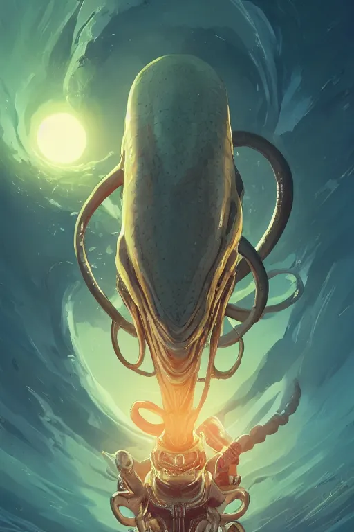 Prompt: alien cephalopod with a single large eye ascending into heaven behance hd artstation by jesper ejsing, by rhads, makoto shinkai and lois van baarle, ilya kuvshinov, rossdraws, celshade and by feng zhu and loish and laurie greasley, victo ngai, andreas rocha