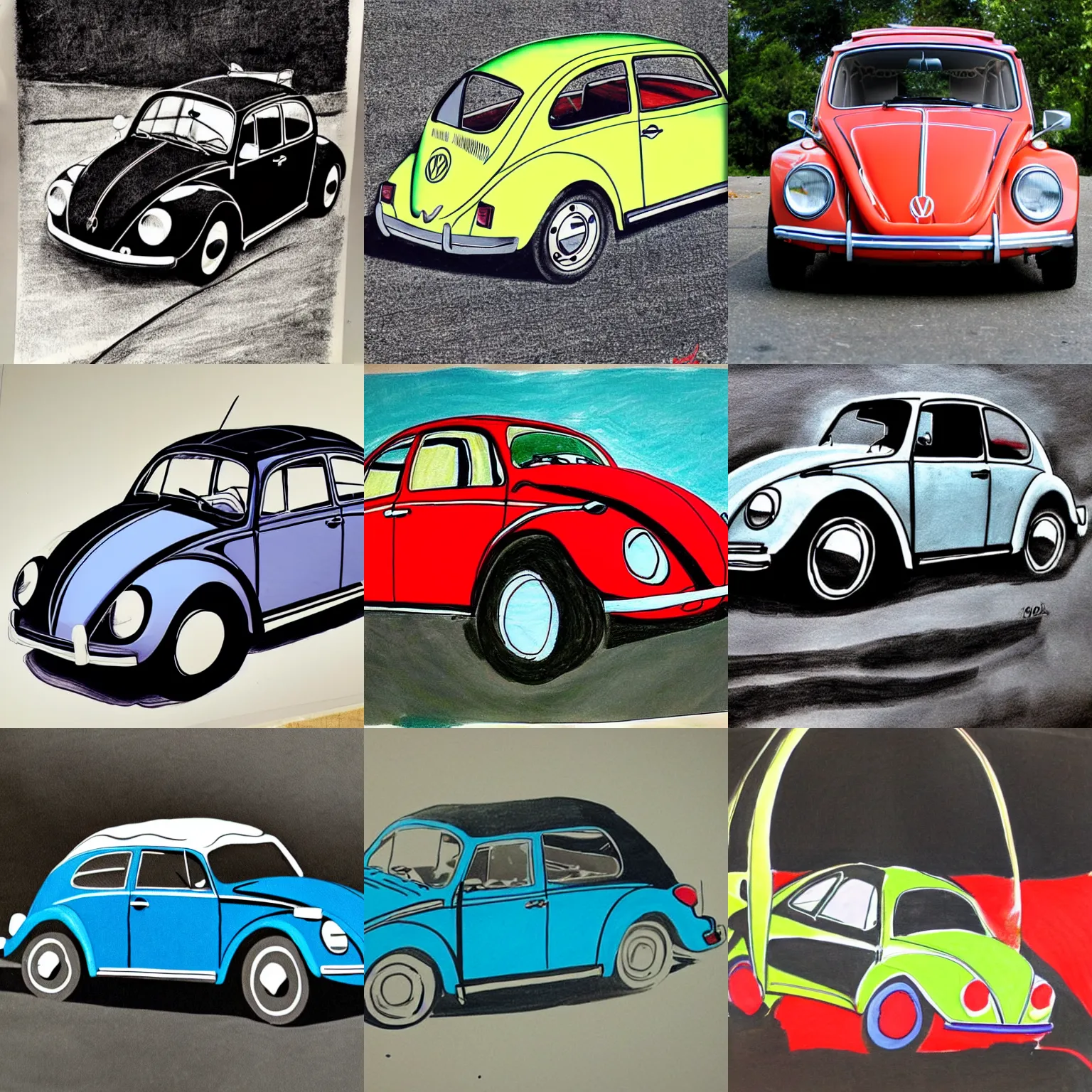 Prompt: childs drawing of a 1970 vw beetle