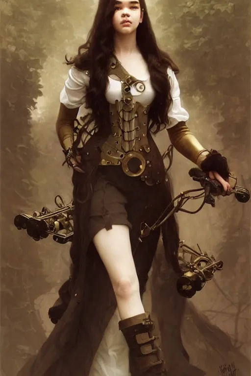 Image similar to hailee steinfeld as a steampunk woman with pale ski, intricate, elegant, digital painting, concept art, smooth, sharp focus, illustration, by ruan jia and mandy jurgens and william - adolphe bouguereau, artgerm