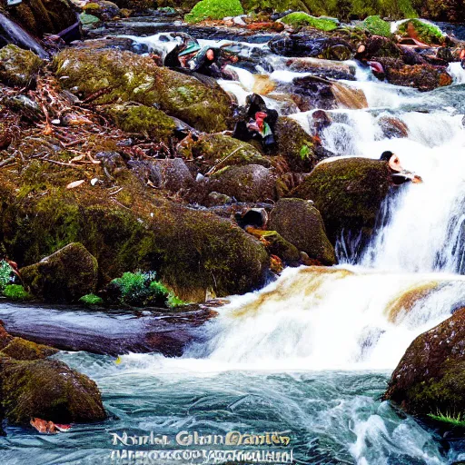 Image similar to hundreds lots lots lots of bears catching salmon at the top of a small waterfall in alaska, national geographic photo, detailed, wide angle, 1 2 0 mm film photo 4 k