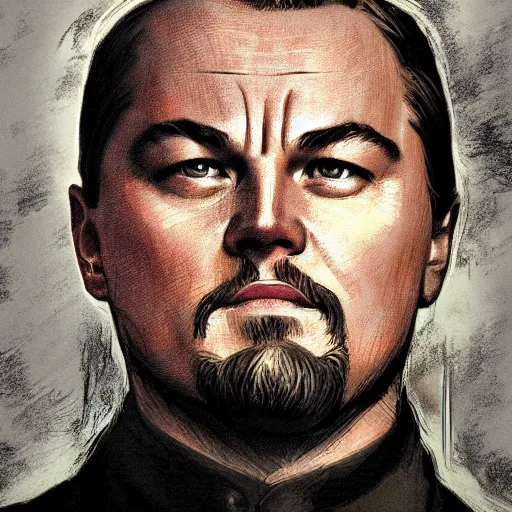 Image similar to portrait of leonardo dicaprio as a russian bolshevik leader vladimir lenin in team fortress 2 style, epic, tragic, military art, fantasy, hd shot, digital portrait, beautiful, artstation, comic style, by artgerm, guy denning, jakub rozalski, magali villeneuve and charlie bowater