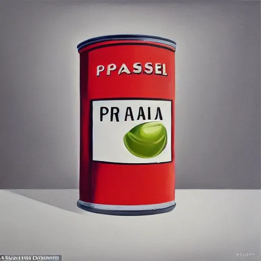 Prompt: In this painting, the artist has used a photo-realist style to depict a can of soup. The can is placed on a plain background, and the artist has used bright, primary colors to create a striking image. The painting is both realistic and abstract brutalism, Prada by Pascale Campion, by Steve Hillier 3d render