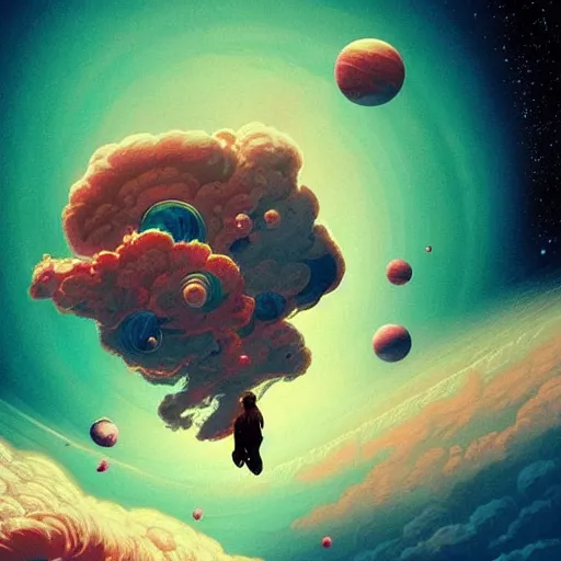 Prompt: astronaut plummeting falling in the clouds of jupiter, epic scene, by victo ngai, kilian eng vibrant colours, dynamic lighting, digital art, winning award masterpiece, fantastically beautiful, illustration, aesthetically inspired by beksinski and dan mumford, trending on artstation, art by greg rutkowski, 8 k