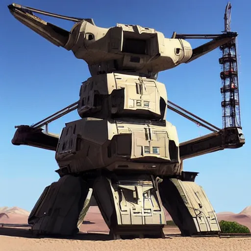 Prompt: SciFi industrial futuristic Brutalism brutalistic huge carrying vehicle desert