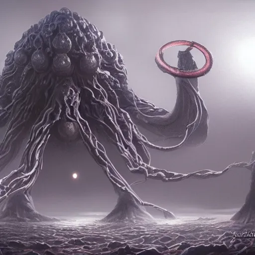 Image similar to depiction of yog - sothoth, dark colour, matte painting, concept art, highly detailed