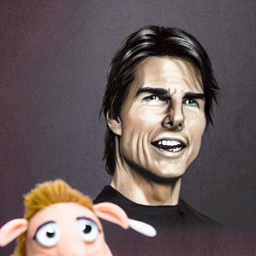 Prompt: Tom Cruise depicted as a muppet, close up shot, photography, award winning, 8k