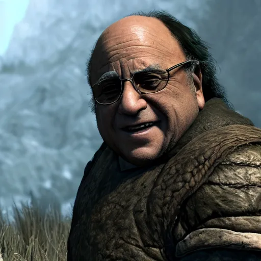 Image similar to Danny DeVito in Skyrim, 4k HDR