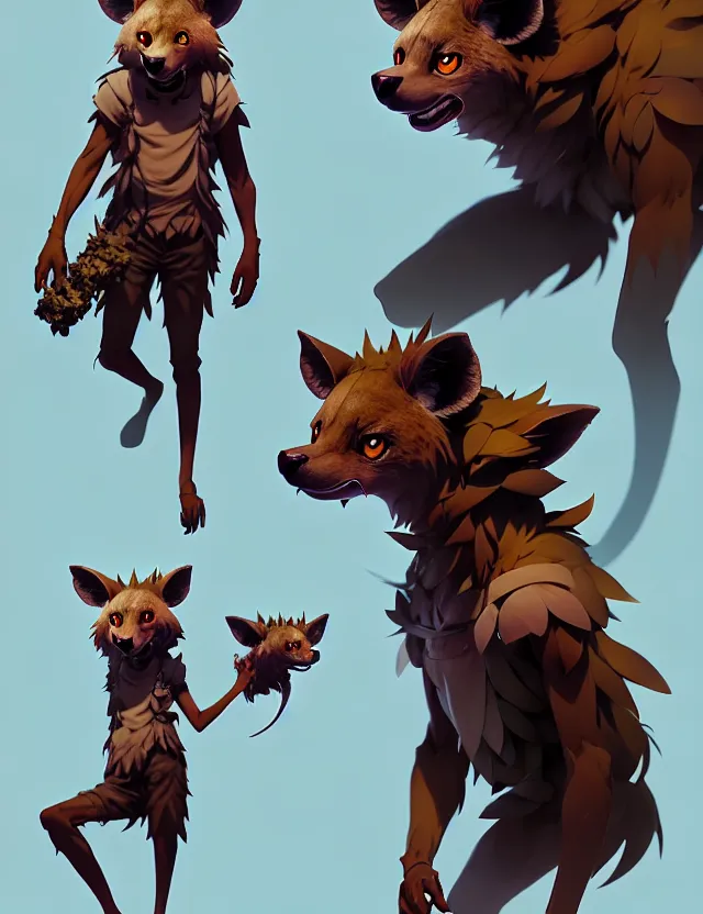 Image similar to a beautiful fullbody portrait of a cute anime male brown hyena boy. character design by cory loftis, fenghua zhong, ryohei hase, ismail inceoglu and ruan jia. artstation, volumetric light, detailed, photorealistic, fantasy, rendered in octane