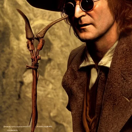 Prompt: john lennon as buffalo bill silence of the lambs, ultra realistic, concept art, intricate details, highly detailed, photorealistic, octane render, 8 k, unreal engine, art by frank frazetta, simon bisley, brom