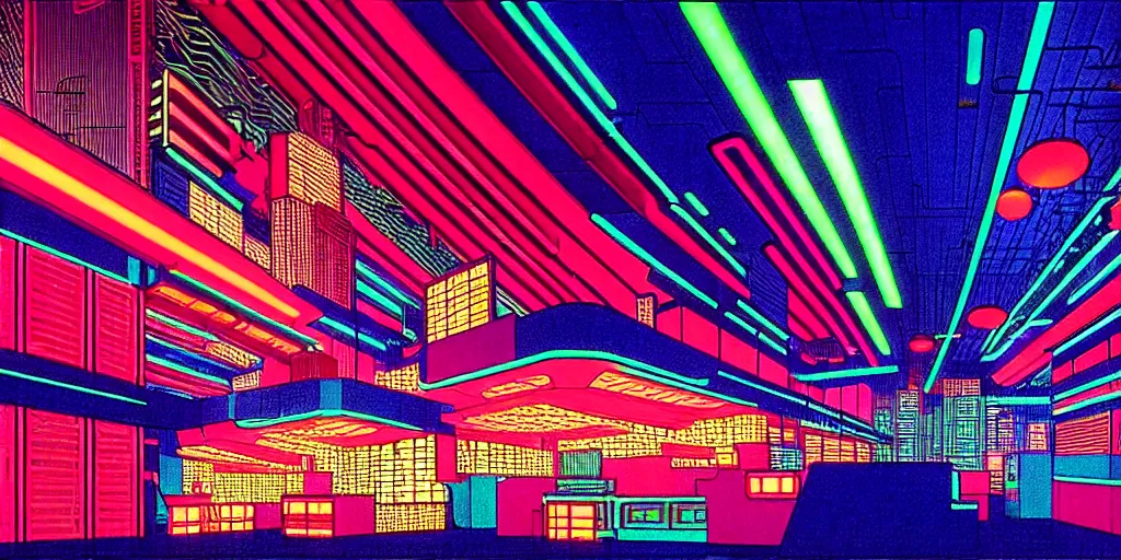 Prompt: isometric room of Manila cityscape philippines, neon lights, blade runner color palette, by Yasunari Ikenaga, Yamato, Macross