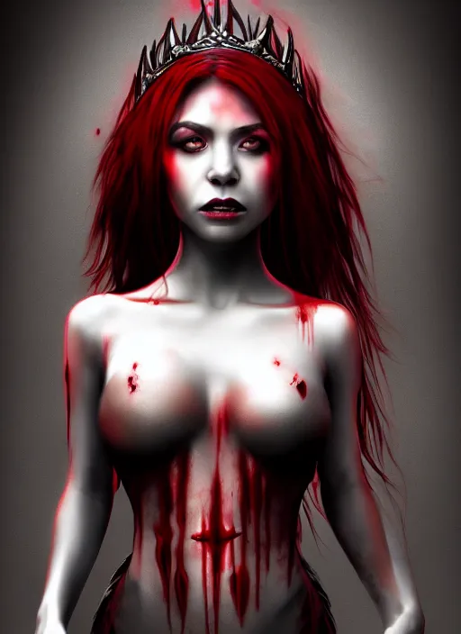 Image similar to beautiful full body portrait vampire queen blood highly detailed CGsociety subtle concept art HDR hyper realistic volumetric lighting subsurface scattering unreal