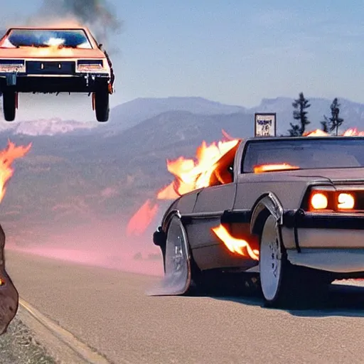 Image similar to back to the future car with fire trail cat chasing it