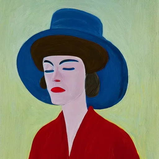 Image similar to woman with hat, by Alex Katz, colorful