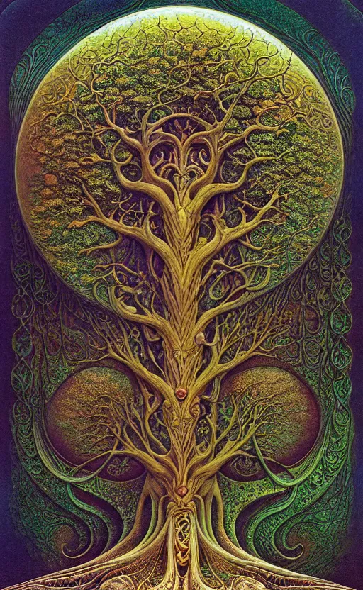 Image similar to tree of life by roger dean and andrew ferez, art forms of nature by ernst haeckel, divine chaos engine, symbolist, visionary, art nouveau, botanical fractal structures, organic, detailed, realistic, surreality