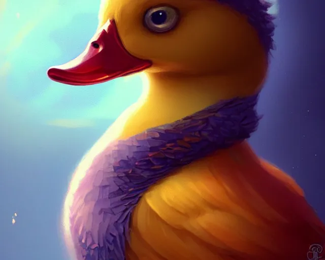 Image similar to a cute duck, photography of kurzgesagt, deep focus, d & d, fantasy, intricate, elegant, highly detailed, digital painting, artstation, concept art, matte, sharp focus, illustration, hearthstone, art by artgerm and greg rutkowski and alphonse mucha