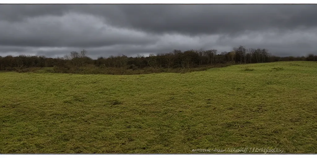 Prompt: Dutch moor field, slightly hilly, small forest in the background. Overcast day