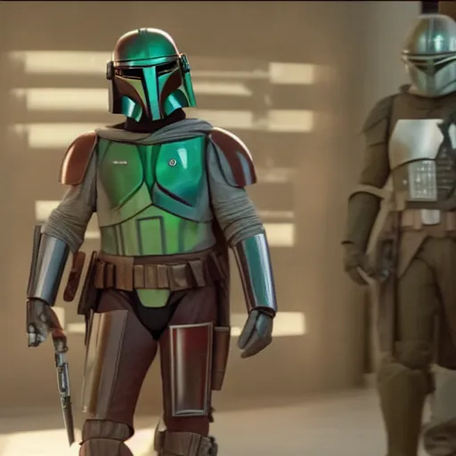 Image similar to Film still of Kermit the Frog as a Mandalorian, from The Mandalorian (2019)