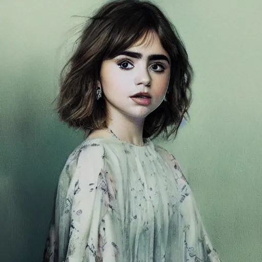 Prompt: beautiful portrait of a combination of tanya reynolds, lily collins, isabela moner, zoe kazan, natalia dyer