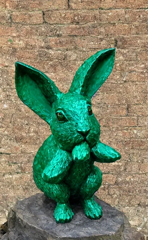 Prompt: emerald textured rabbit, sculpture