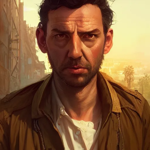 Image similar to highly detailed portrait salvador dalli in gta v, stephen bliss, unreal engine, fantasy art by greg rutkowski, loish, rhads, ferdinand knab, makoto shinkai and lois van baarle, ilya kuvshinov, rossdraws, tom bagshaw, global illumination, radiant light, detailed and intricate environment