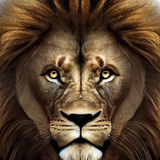 Prompt: high realistic portrait of a lion warrior, highly detailed, epic, dark, 4k