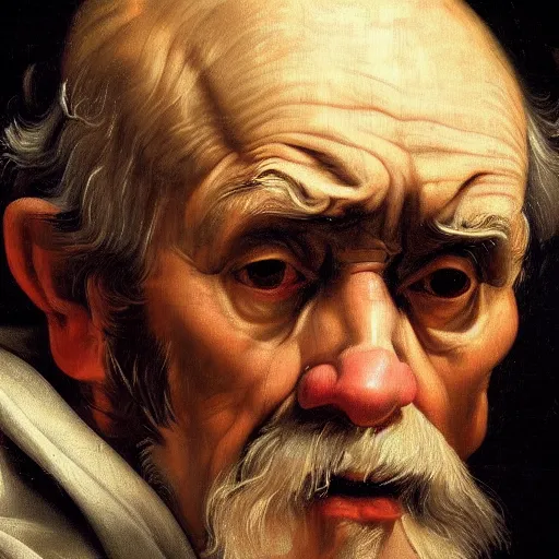 Image similar to detailing character concept portrait of old man by Caravaggio, on simple background, oil painting, middle close up composition