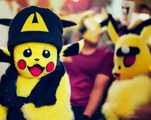 Prompt: pikachu cosplaying as lagu gaga, striking lighting, emotional, canon 1 d.